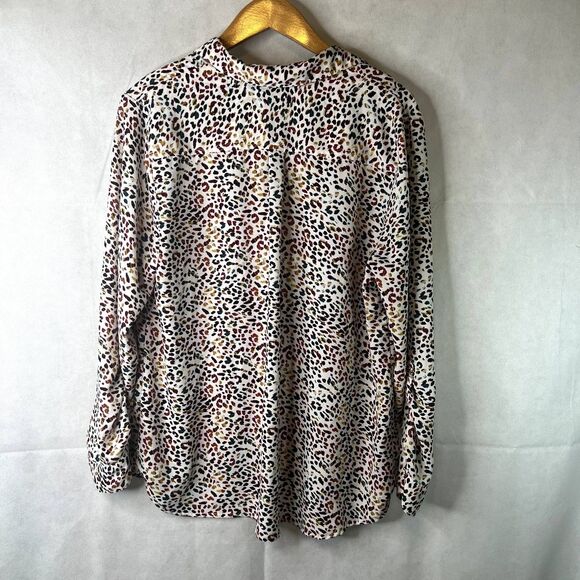 Apt 9 Maximalist Animal Print Spatter Blouse Leopard Roll Tab Sleeves Size Large - Picture 2 of 11